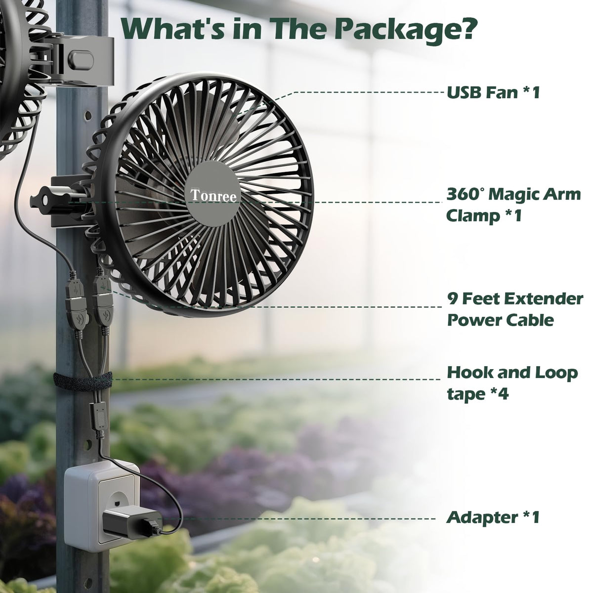 Tonree USB powered fan fits compact hydroponic tents and spaces.
