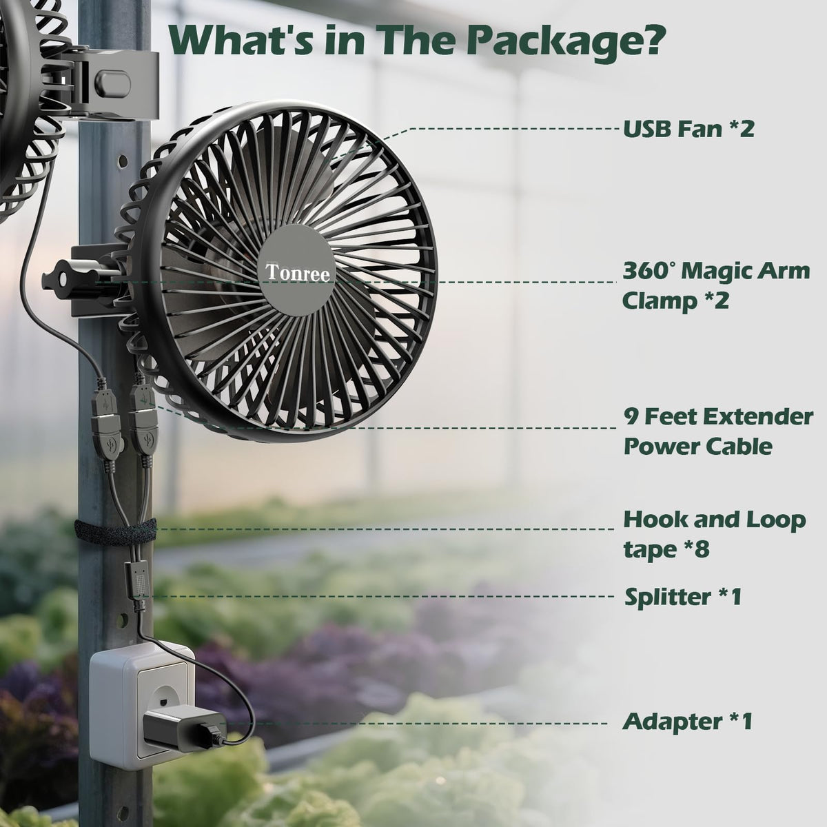 Tonree Grow Tent Fan USB-powered plug-and-play cooling for tents.