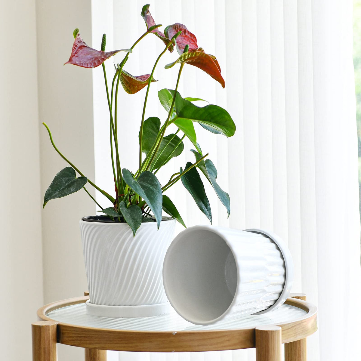 Ton Sin pot with drainage hole supports healthy watering and clean surfaces