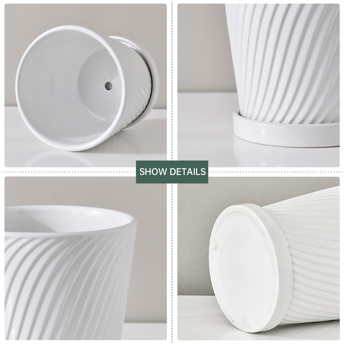 Ton Sin white planter with attached saucer suited for herbs and succulents