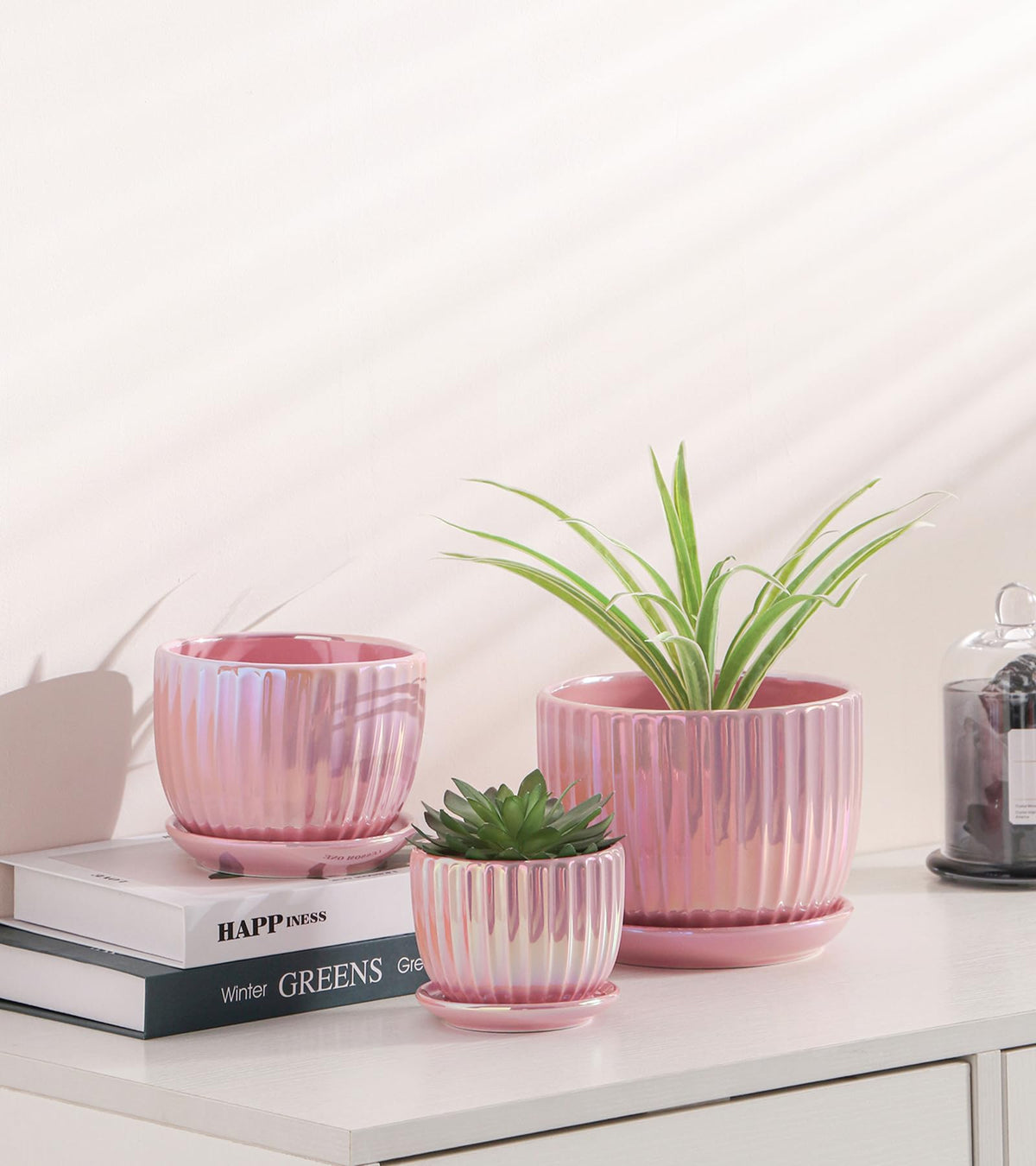 Ton Sin pink gold ceramic pot, 4-inch, compact desk planter with drainage.