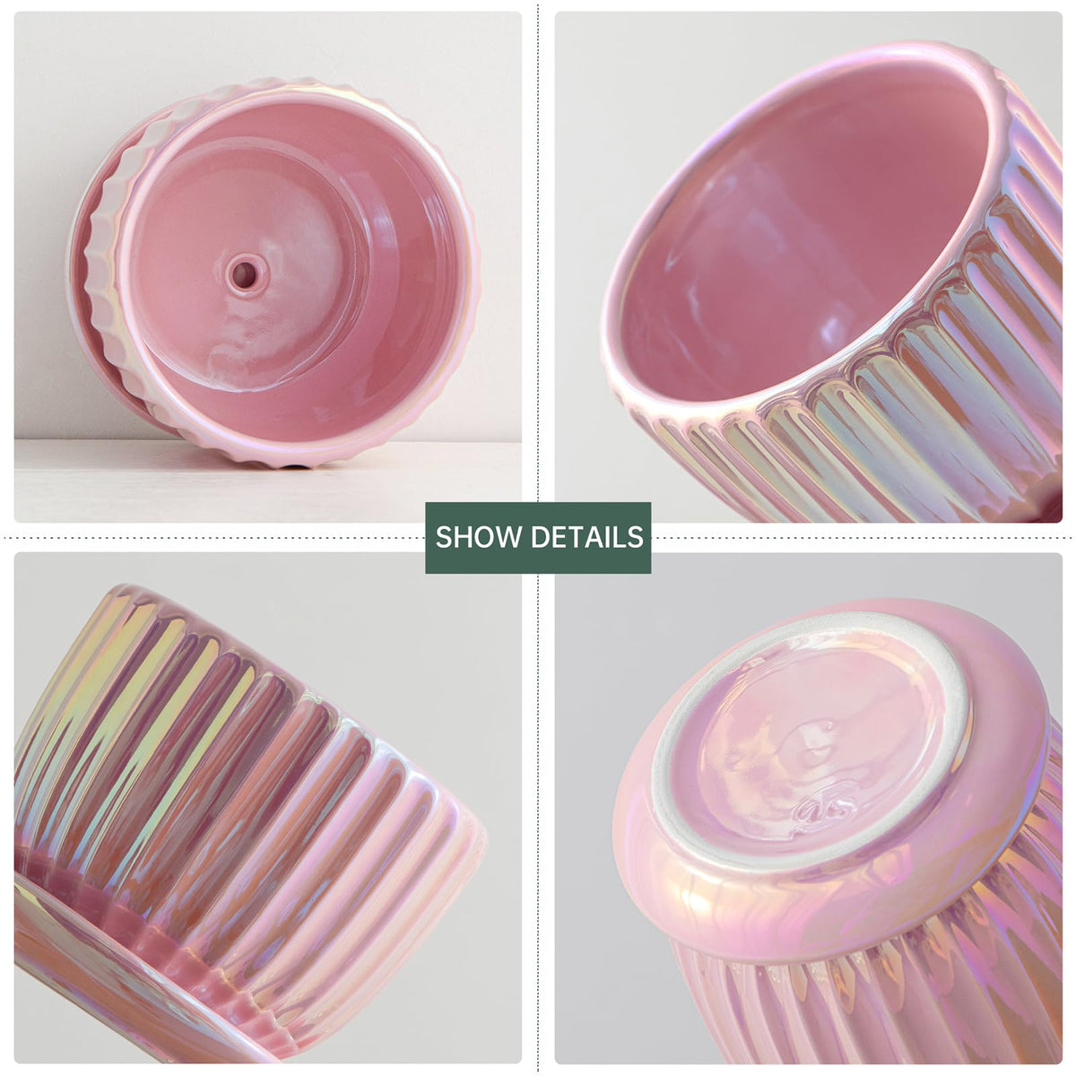 Ton Sin pink gold pot showing drainage hole for healthy plant care.