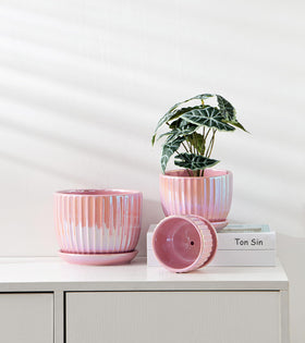 Ton Sin pink gold ceramic pot on a window sill, bright indoor accent.