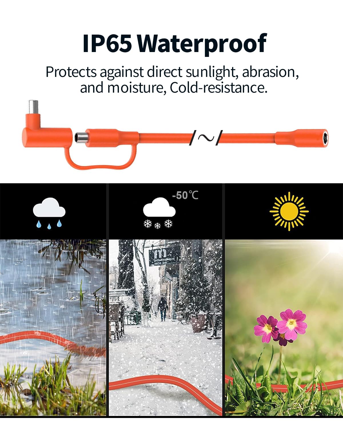 Tonton extension cable flexing to position solar panels during camping.
