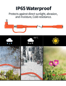 Tonton extension cable flexing to position solar panels during camping.
