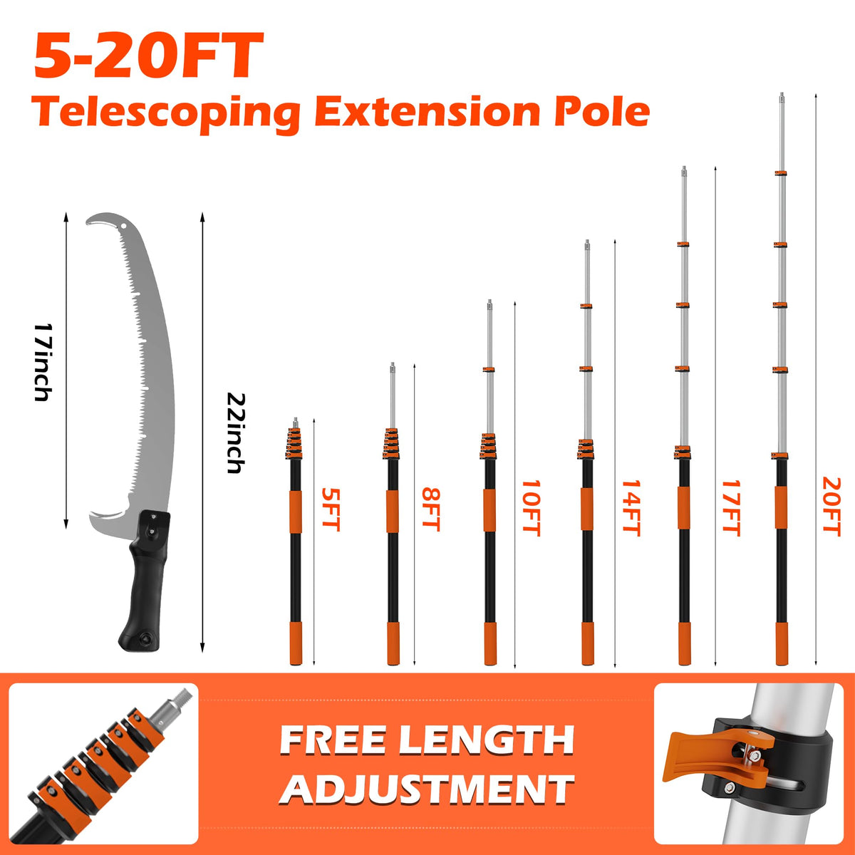 TONYINGO 17-inch 3X carbon steel blade for precise cuts on branches