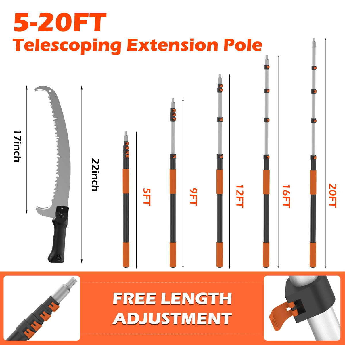TONYINGO 17inch 3X sharpened carbon steel blade for clean branch cuts