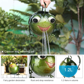 Tooarts Frog Watering Can water outlet close-up shows precise, controlled drizzle.