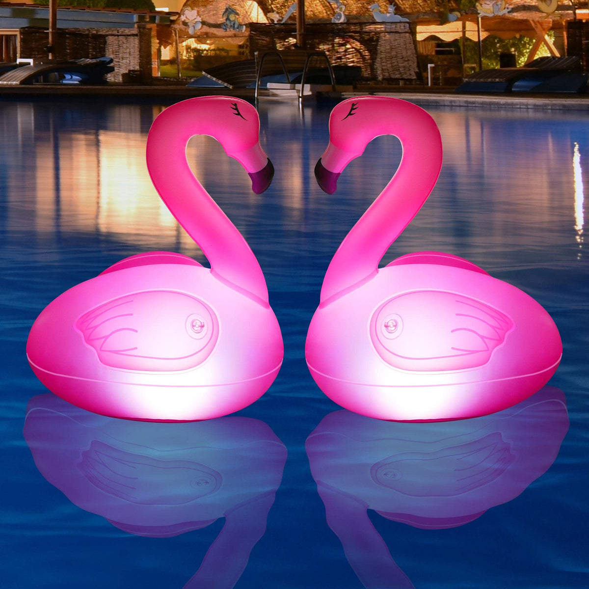 Toodour Flamingo pool light floats on water, creating ambient day and night glow.