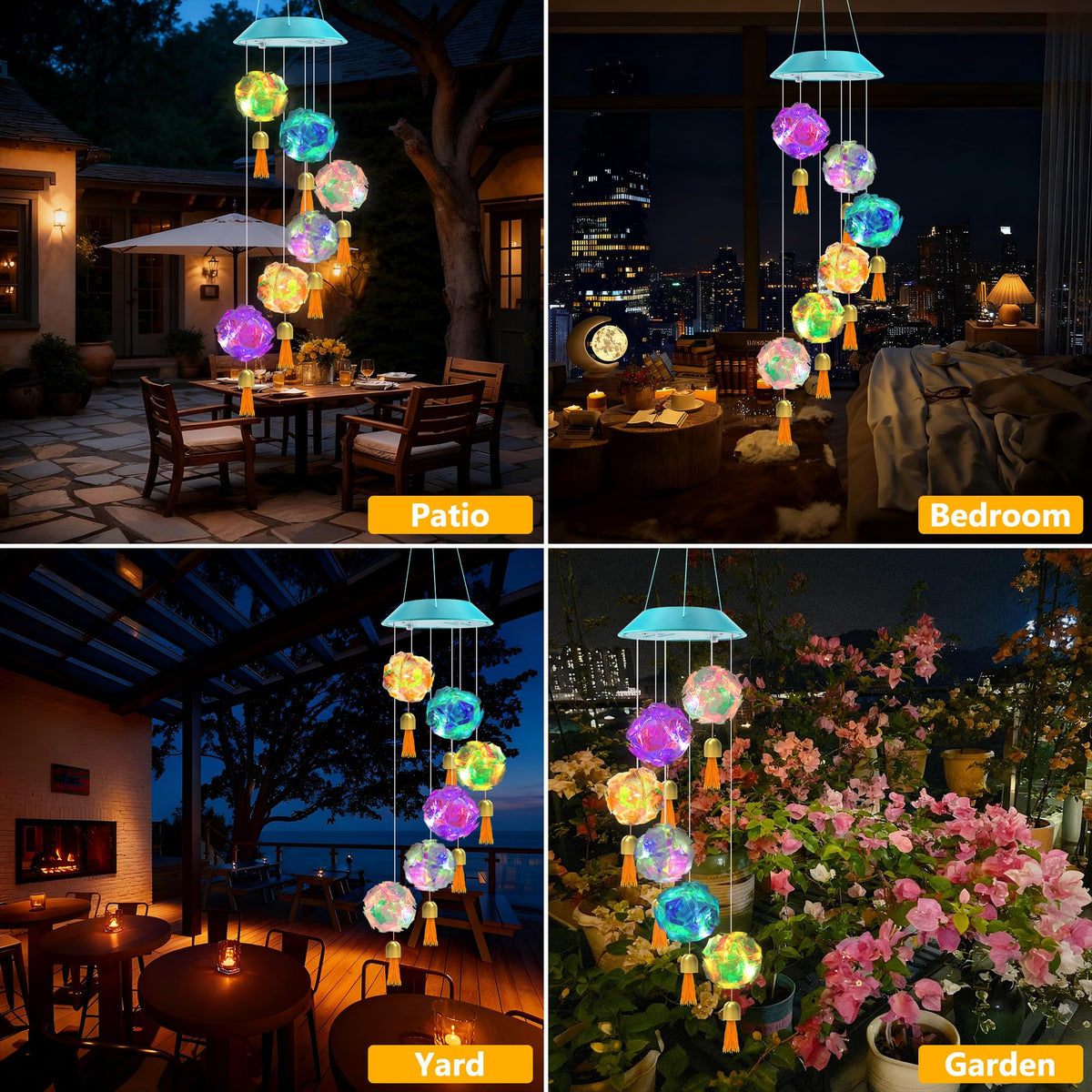 Toodour outdoor waterproof solar wind chime adds durable festive glow outdoors