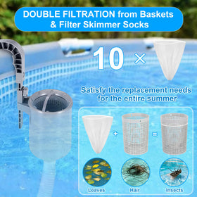 Toodour 10-pack skimmer socks trap fine particles for cleaner pool water.