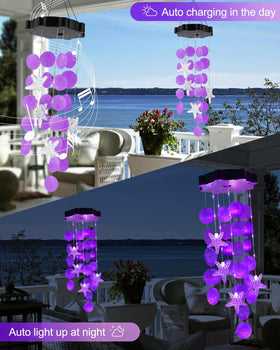 Toodour purple seashell chime provides eco-friendly solar lighting for porches.