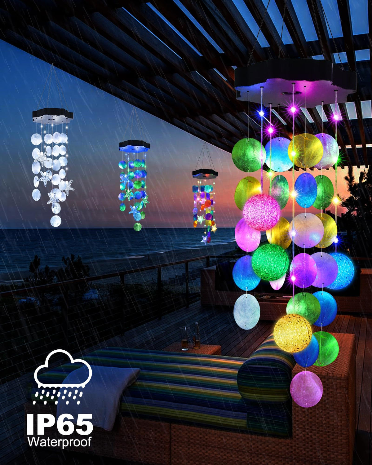 Toodour solar panel wind chime with night mode for easy outdoor decor