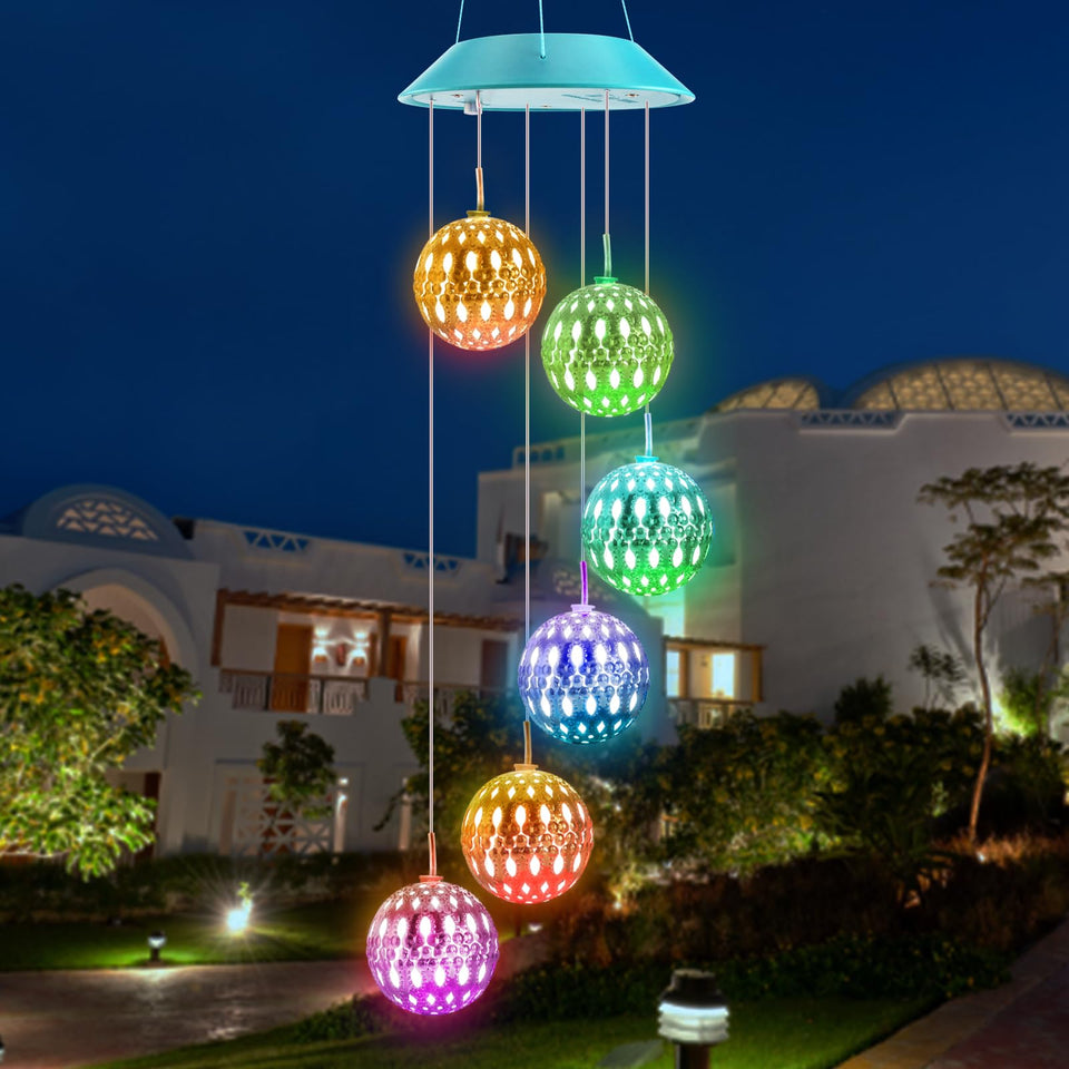 Toodour solar wind chime ball lights illuminate outdoor spaces with color-changing glow.