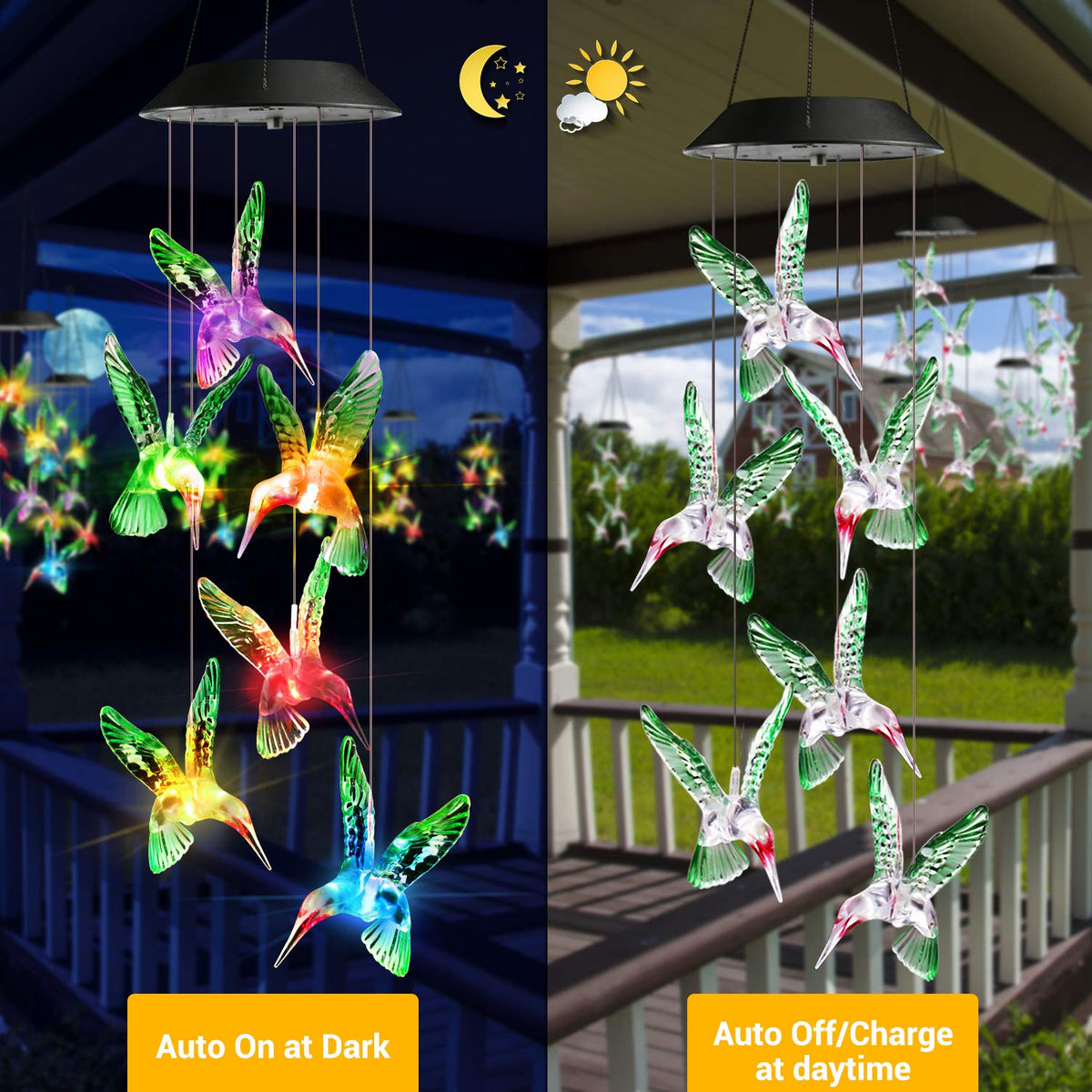 Toodour Solar Wind Chime color-change outdoor lights brighten evenings.
