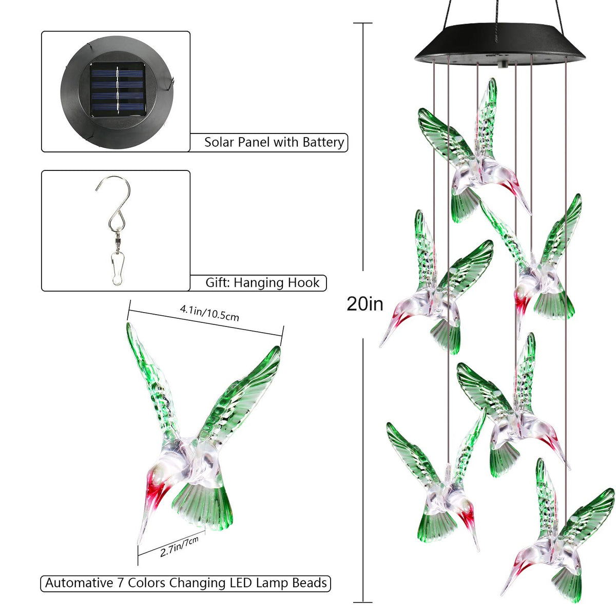 Toodour Solar Wind Chime hummingbird lights create a dreamy patio night.