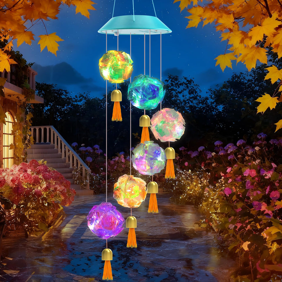 Toodour solar wind chime hydrangea ball LED enhances garden ambiance at night