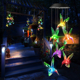 Toodour Solar Wind Chime patio lights provide decorative glow after dark.