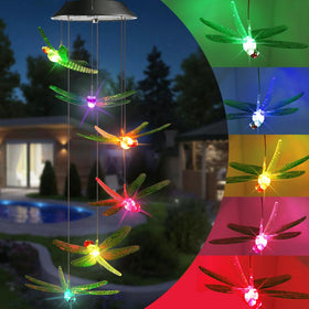 Toodour solar wind chimes dragonfly color changing glow for garden ambiance.