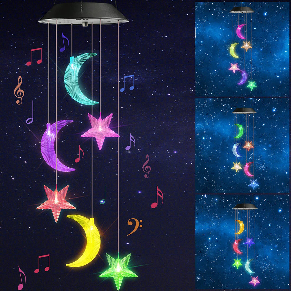 Toodour solar wind chimes Moon Star lights brighten outdoor spaces with color-changing LEDs