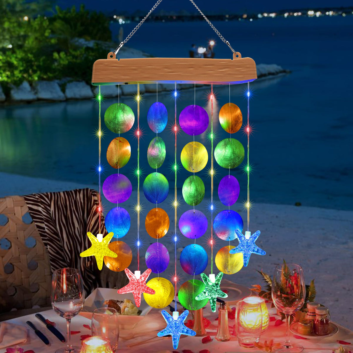 Toodour Solar Wind Chimes with seashells illuminate outdoor spaces with colorful calming glow