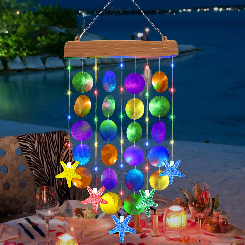 Toodour Solar Wind Chimes with seashells illuminate outdoor spaces with colorful calming glow