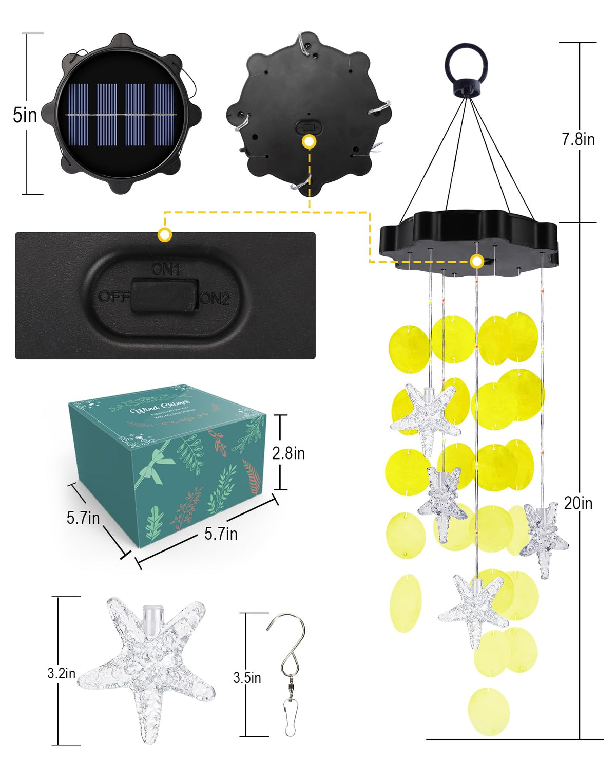 Toodour swivel-hook-outdoor-decor-light adjustable hang with solar power