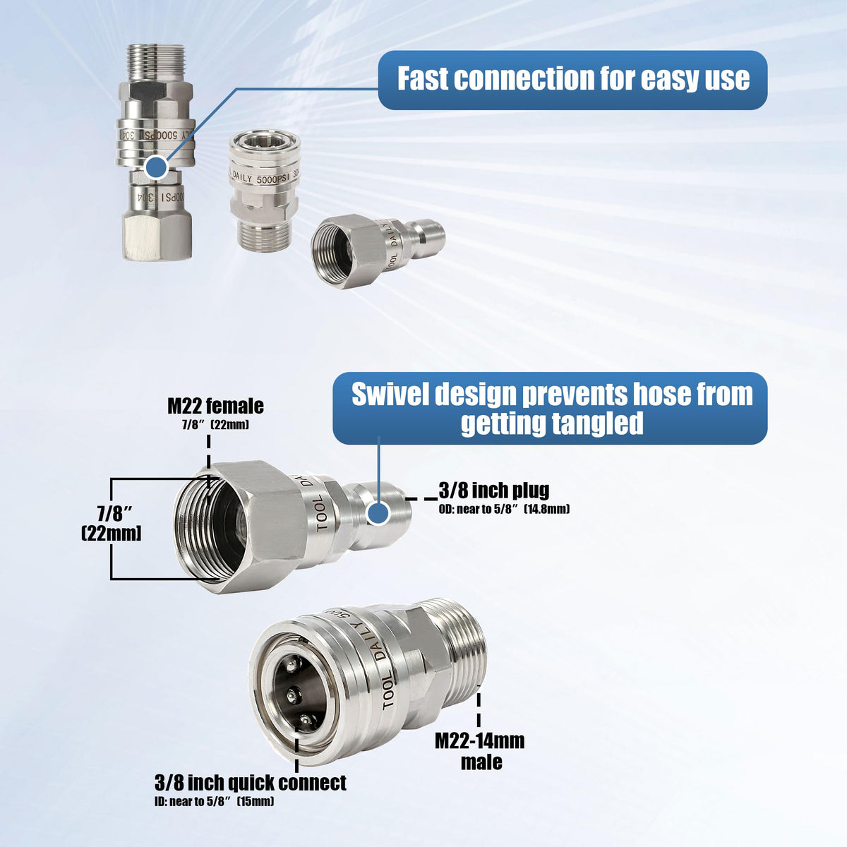 Tool Daily anti-kink swivel adapter for smoother hose movement.