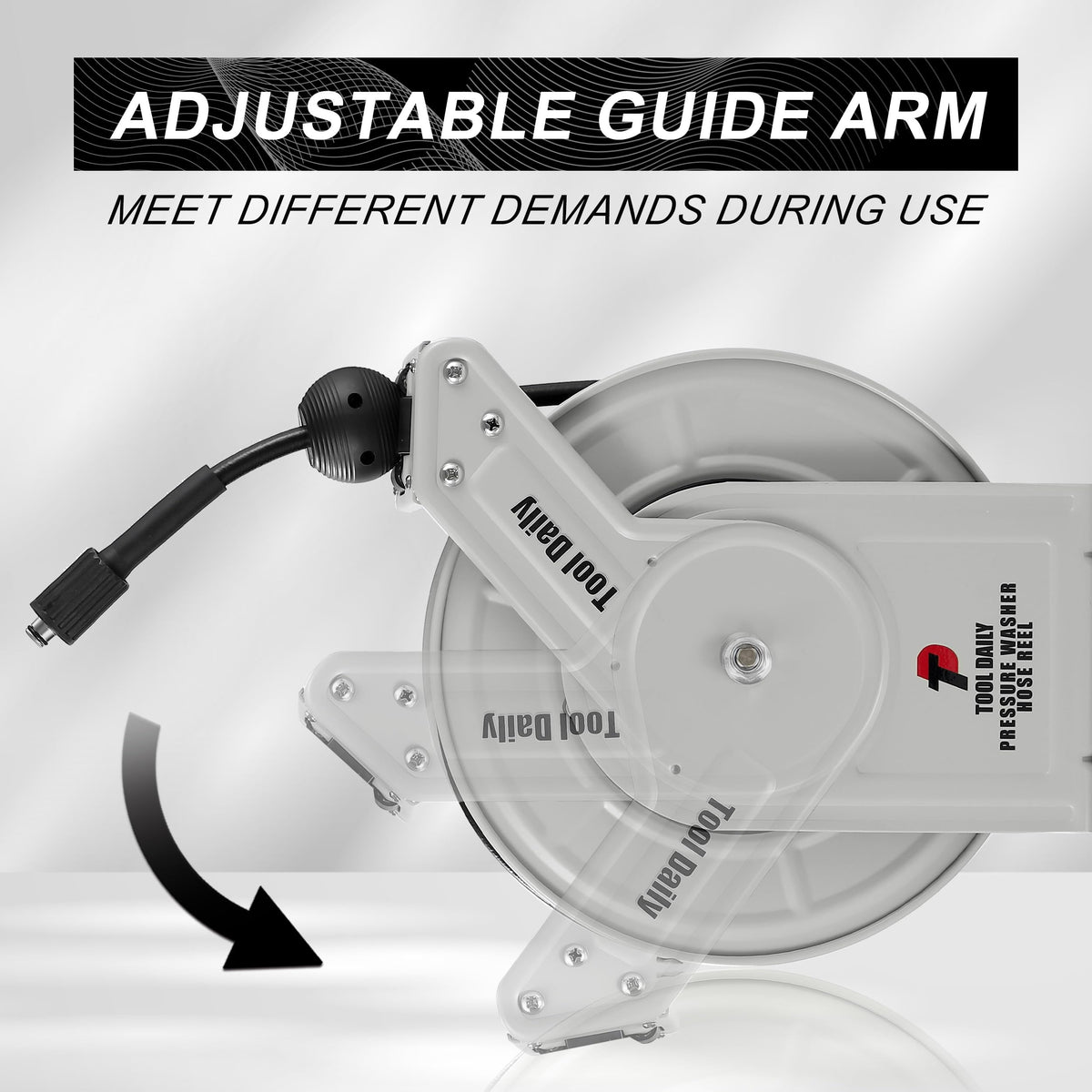 Tool Daily auto-rewind feature demonstrated for effortless hose storage.
