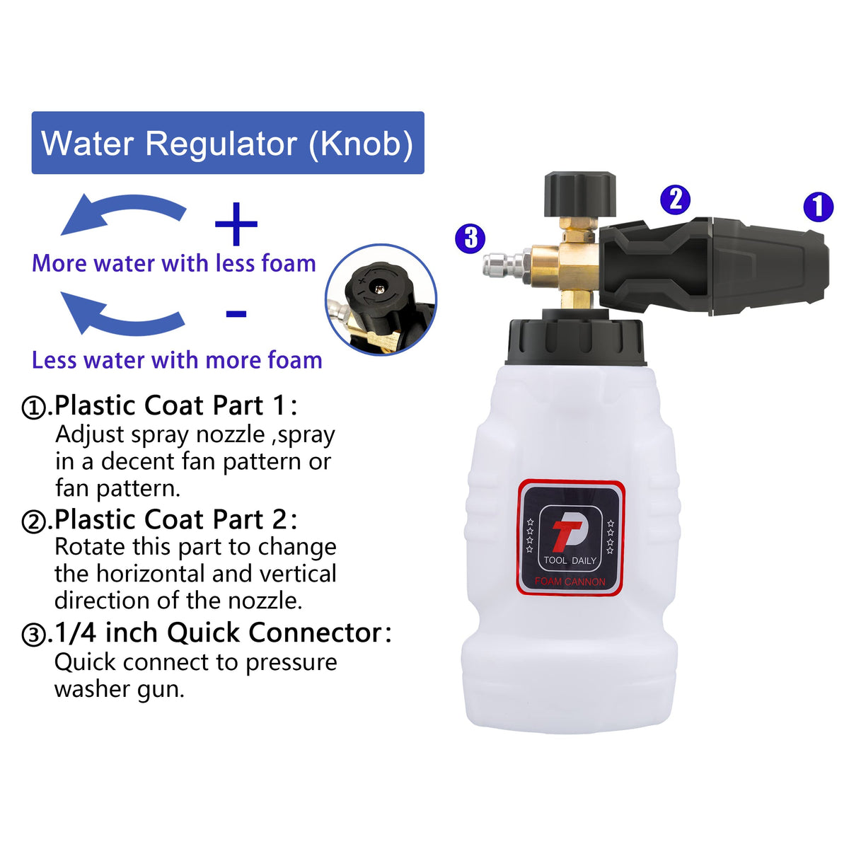 Tool Daily Foam Cannon 15 degree nozzle delivers wide foam coverage for motorcycles