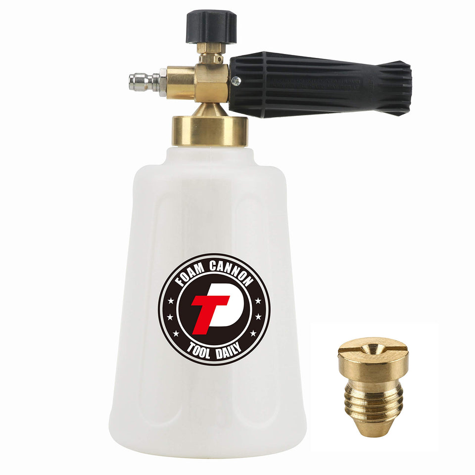Tool Daily foam cannon with a white bottle for easy filling and spill resistance