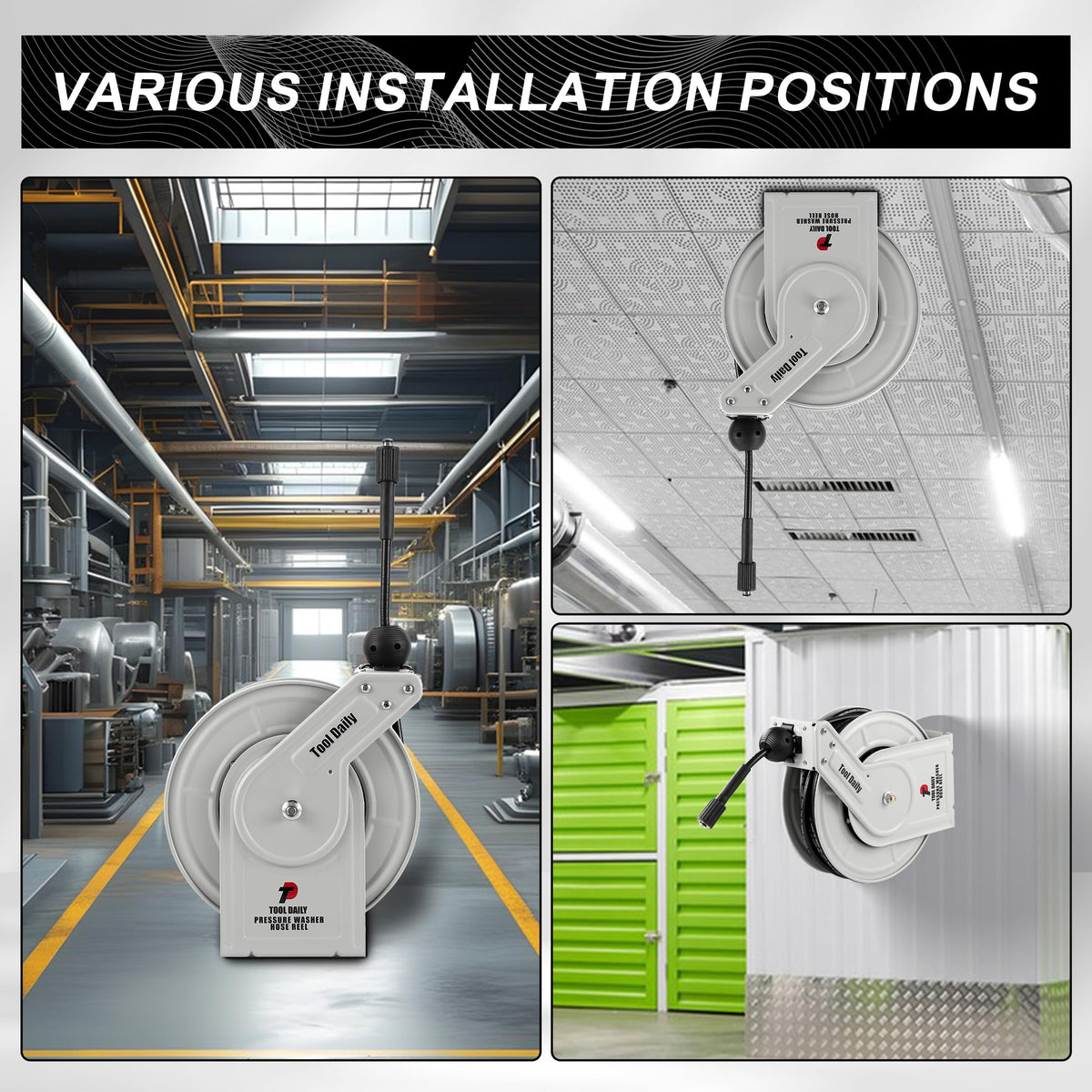Tool Daily four non-snag rollers reduce hose tangling during use.