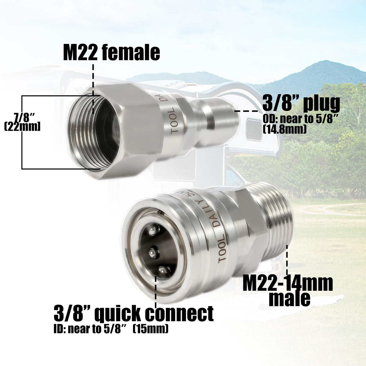 Tool Daily adapter set rated for up to 5000 PSI