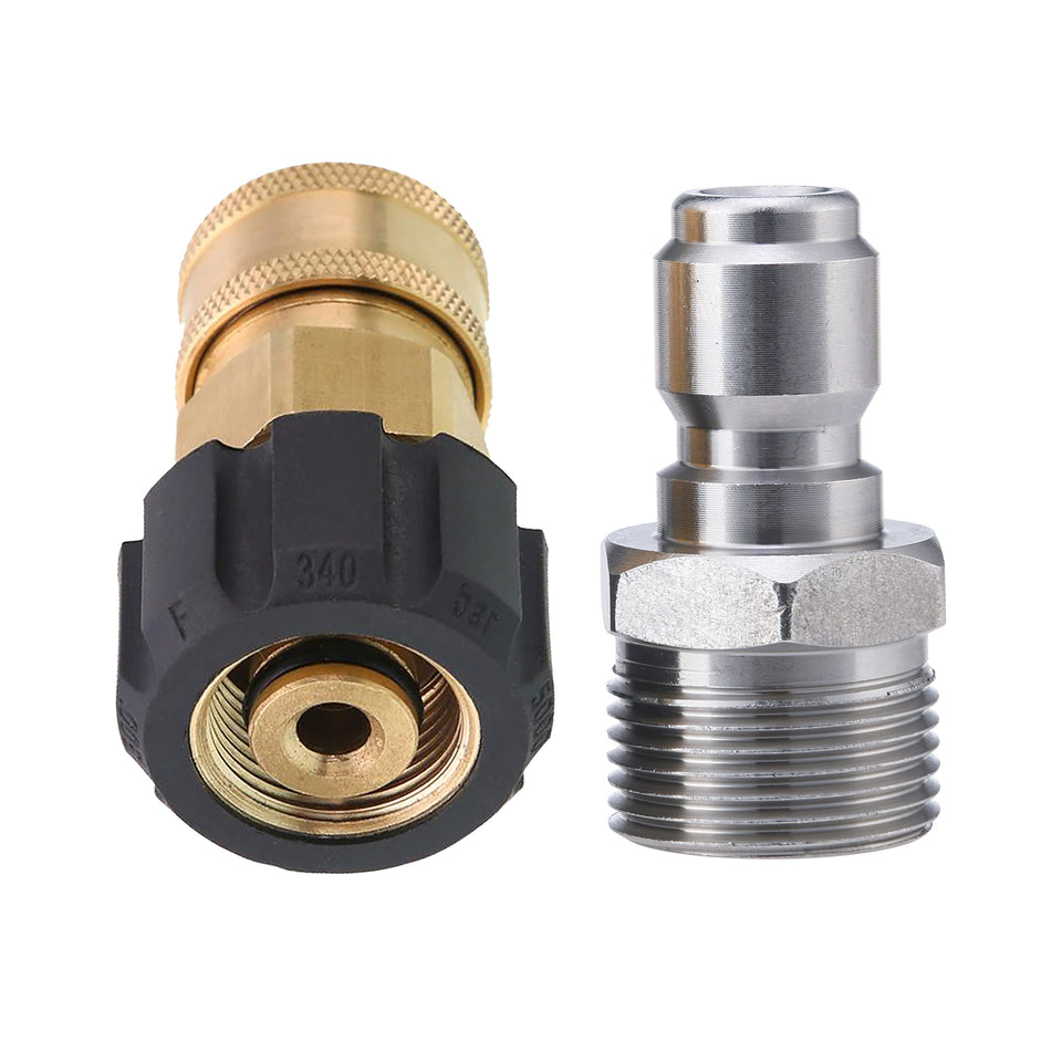 Tool Daily pressure washer adapter shows M22-14mm female to 3/8 inch quick connect for easy setup.
