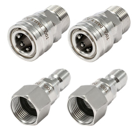 Tool Daily pressure washer swivel with M22 14mm female to 3-8in quick connect for leak-free connections.