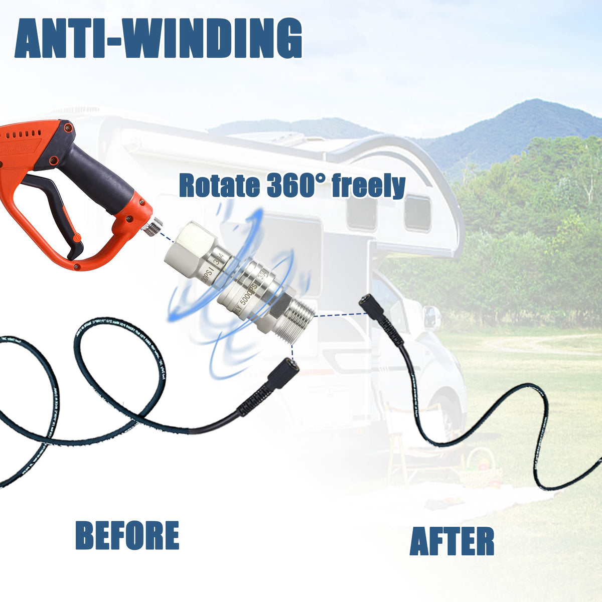 Tool Daily M22 14mm male to 3-8in quick connect swivel attachment for versatile cleaning.