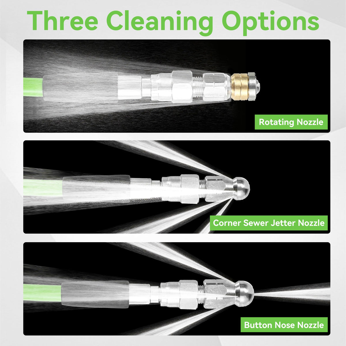 Tool Daily rotating sewer jet nozzle provides even debris removal.