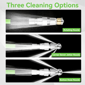 Tool Daily rotating sewer jet nozzle provides even debris removal.