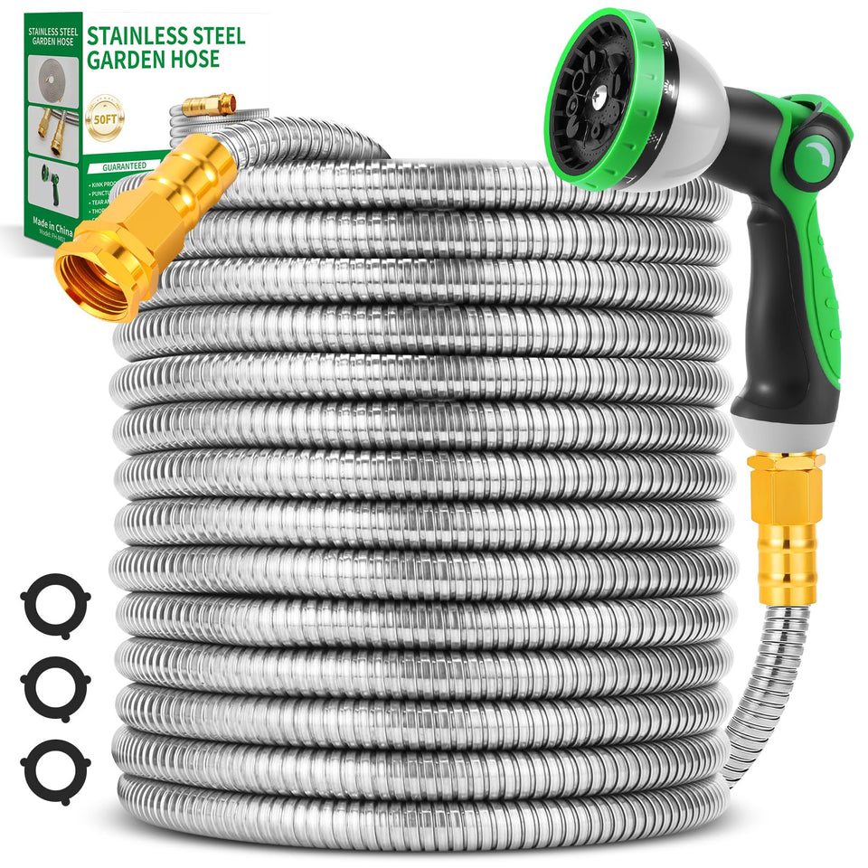 Toolasin Garden Hose 50ft, coiled neatly for easy storage and quick watering.