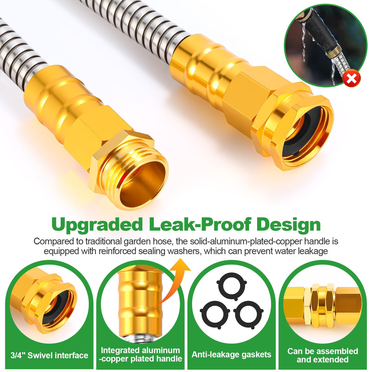 Toolasin garden hose with stainless steel weave, durable and lightweight for everyday use.