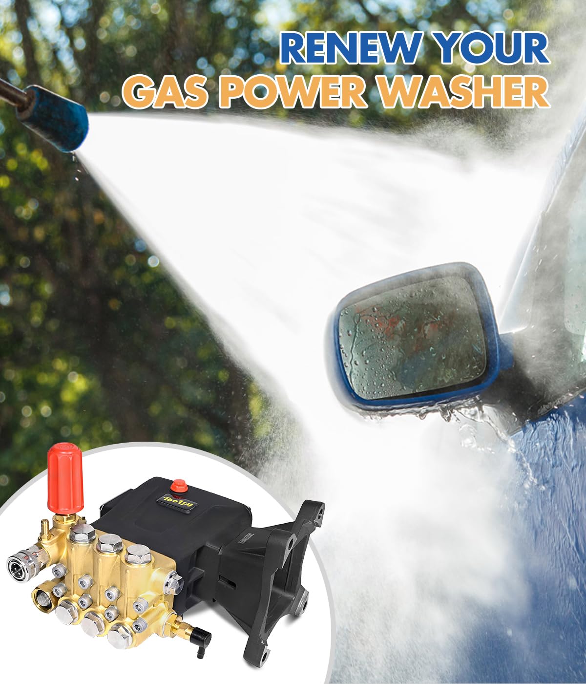 TOOLCY pump with engine connection demonstrates easy residential setup.
