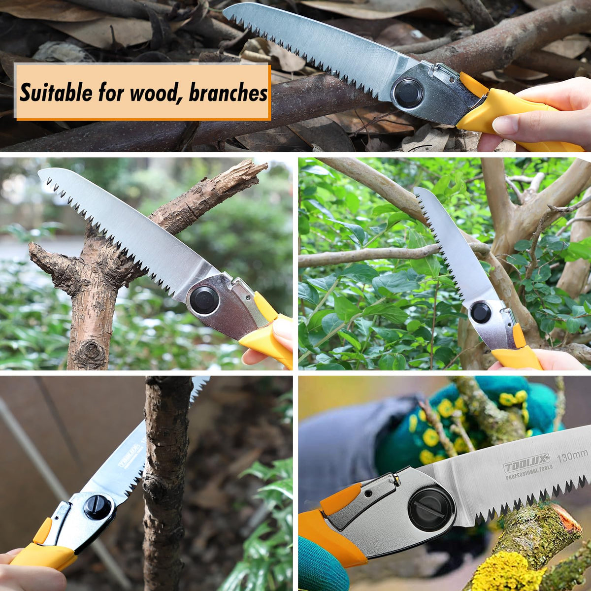 Toolux camping and gardening saw in action for outdoor wood cutting
