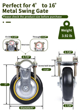 TOOPTATE heavy-duty gate wheel supports up to 1000 pounds for sturdy gates.