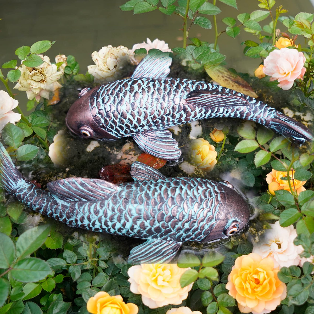 Tooyuart bronze koi fish statue close-up reveals weatherproof finish.