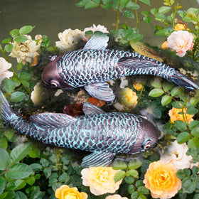 Tooyuart bronze koi fish statue close-up reveals weatherproof finish.