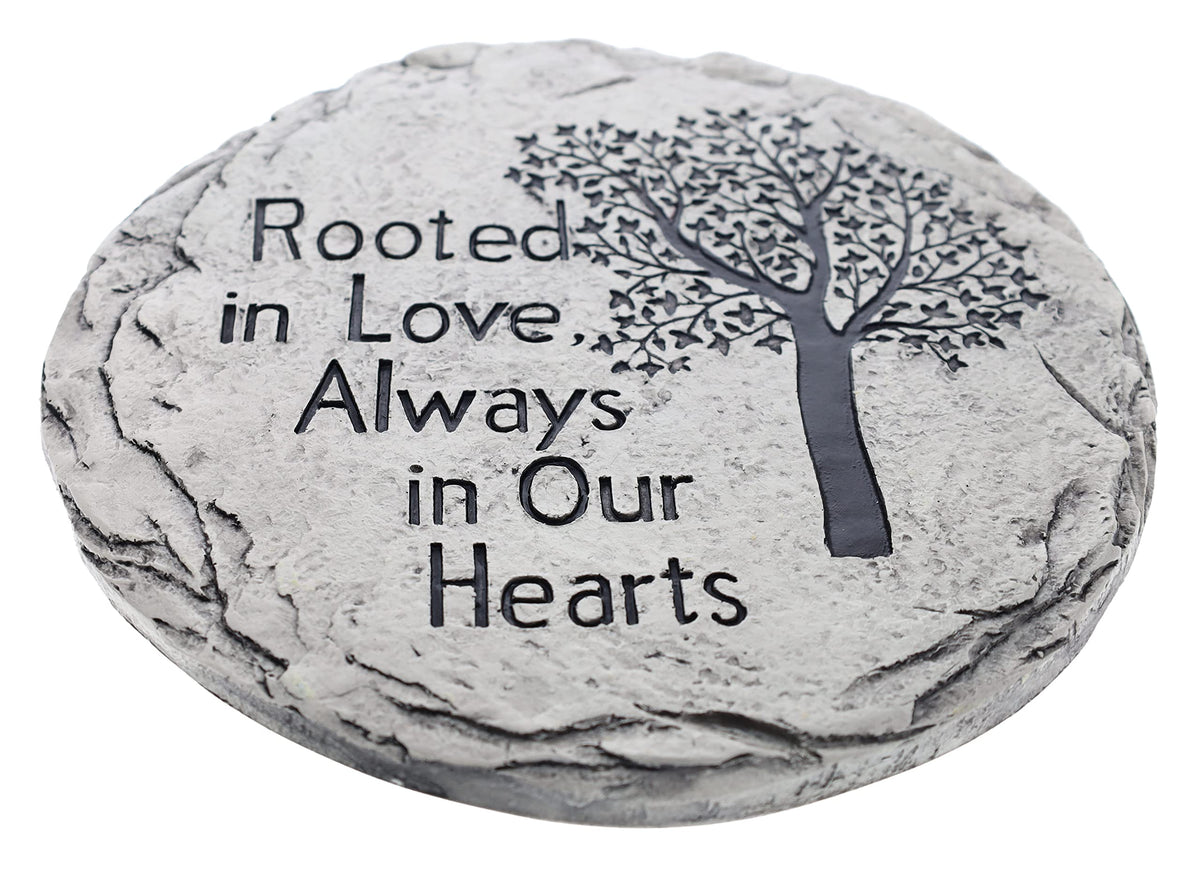 Top Brass Tree of Life garden stepping stone in lawn shows weather ready and sturdy