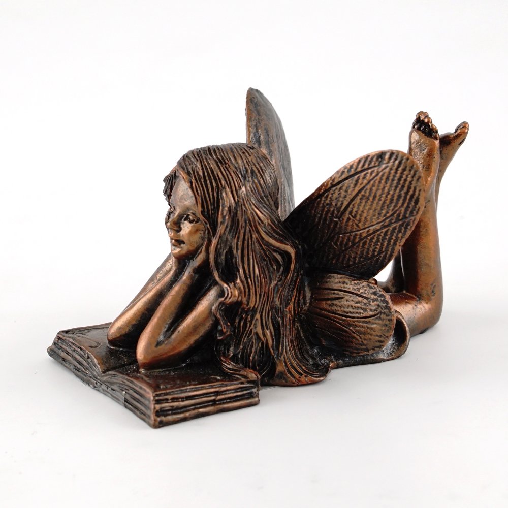 Top Collection 4386 fairy reading statue, front view, ideal focal point for fairy gardens