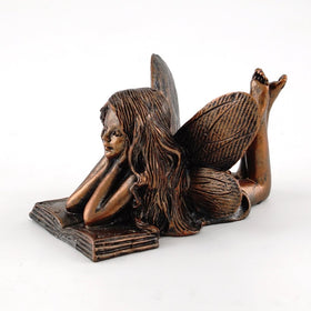 Top Collection 4386 fairy reading statue, front view, ideal focal point for fairy gardens