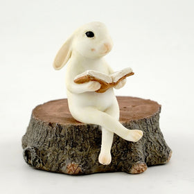 Top Collection bunny reading on stump figurine enhances fairy garden charm and storytelling