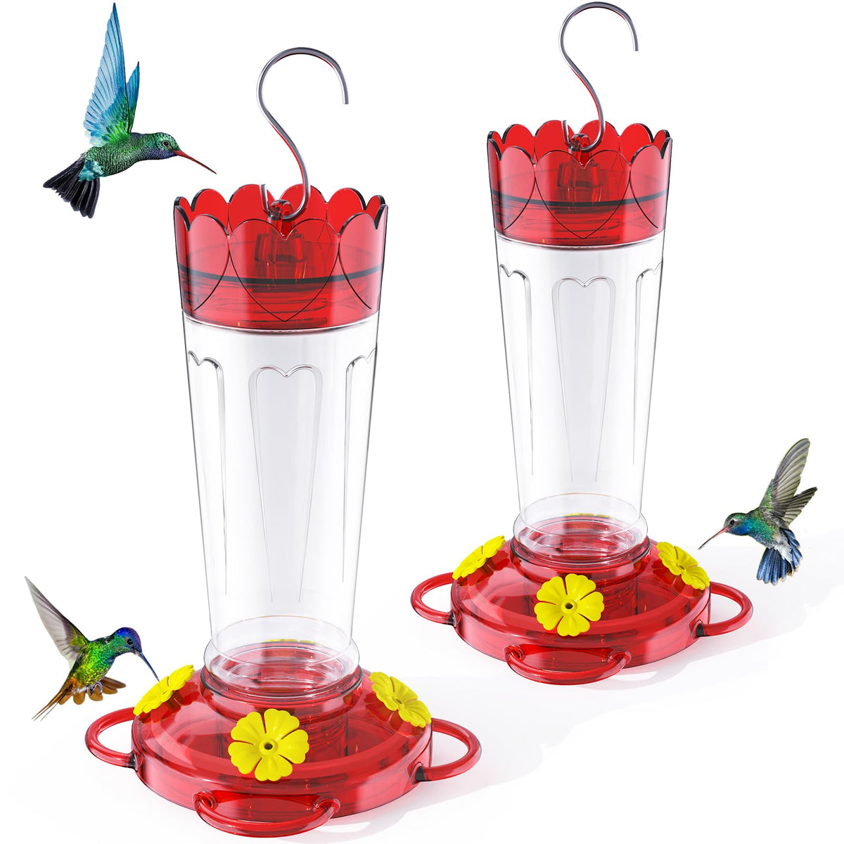 TOP XIAN 2-pack hummingbird feeders with 14 oz capacity for backyard birds.